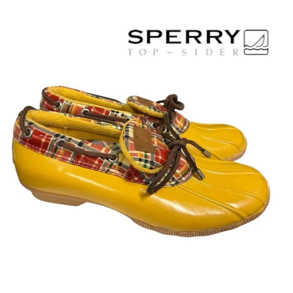 Sperry Top-Sider Women's Yellow Red Plaid Trim Waterproof Low Duck Boots Shoes 7
